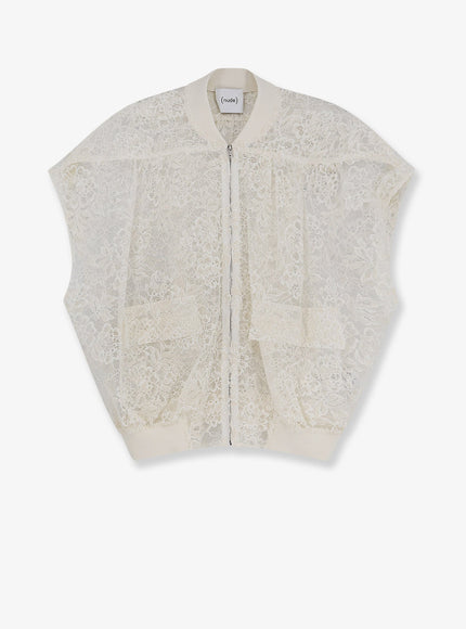 Nude Sleeveless Lace Jacket Offwhite