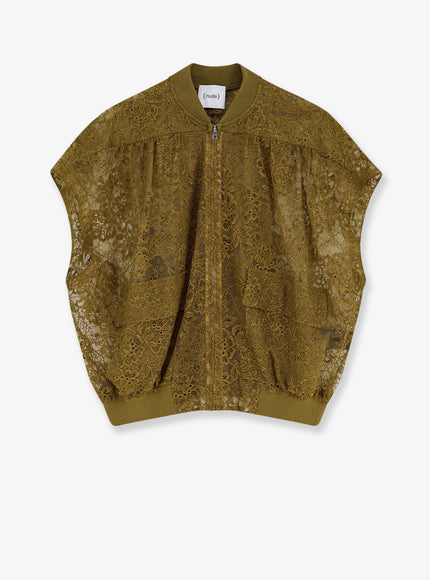Nude Sleeveless Lace Jacket Khaki