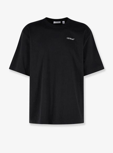 Off White Cotton T-Shirt With Frontal Logo Print Black
