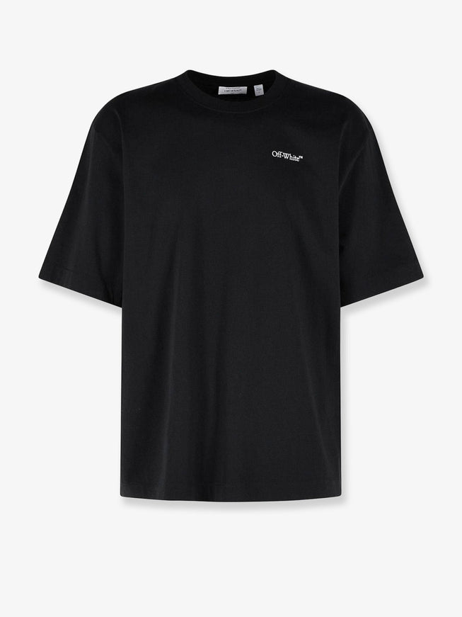Off White Cotton T-Shirt With Frontal Logo Print Black