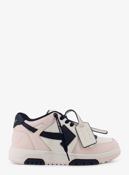 Off White Out Of Office Leather Sneakers With Iconic Logo On The Side Pink Dark B
