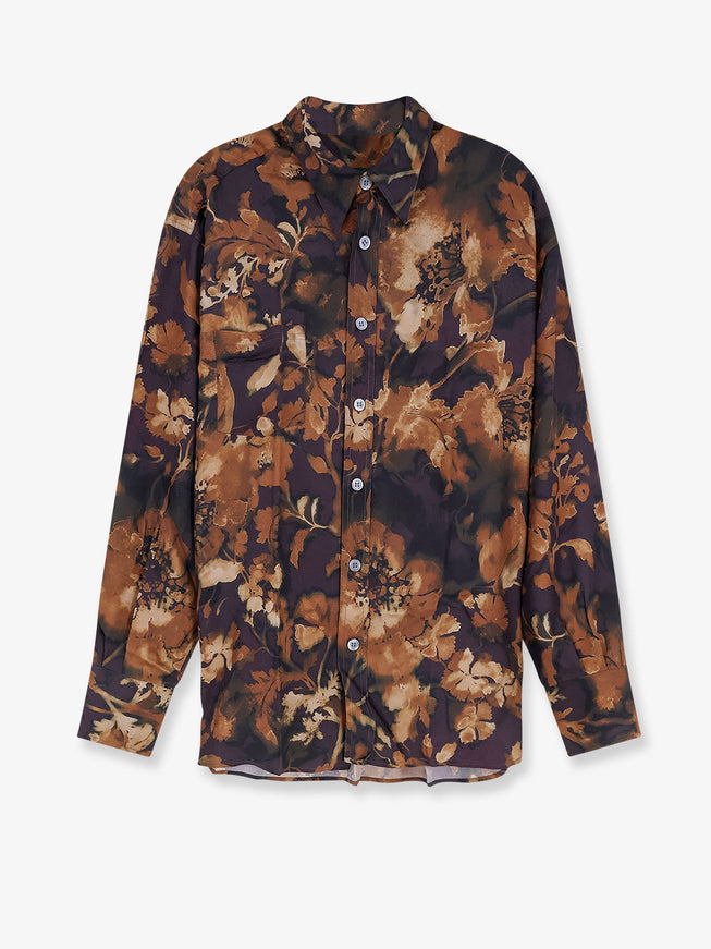 On Me The Shirt Viscose Shirt With Floral Pattern Melanzana