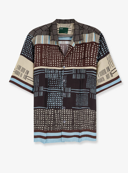 On Me The Shirt Viscose Shirt With Geometric Pattern Marrone Celeste