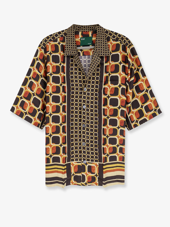 On Me The Shirt Viscose Shirt With Geometric Pattern Marrone Arancio