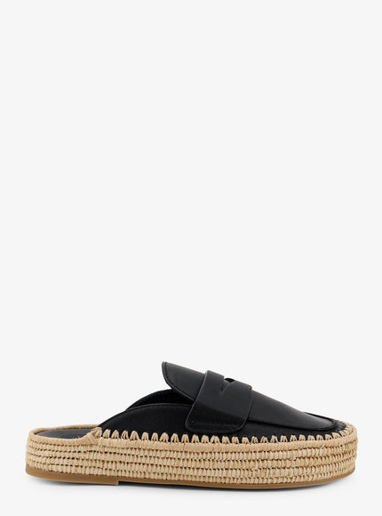 Paloma Barcelo' Belinda Leather And Raffia Sandals Black