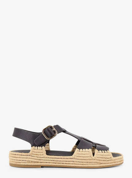 Paloma Barcelo' Yuka Leather Sandals With Woven Raffia Sole Chocolate