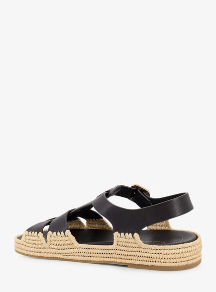 Paloma Barcelo' Yuka Leather Sandals With Woven Raffia Sole