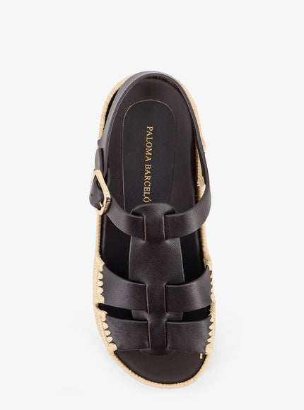Paloma Barcelo' Yuka Leather Sandals With Woven Raffia Sole