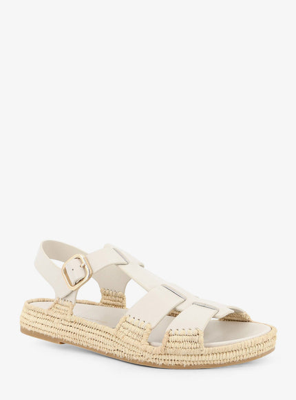 Paloma Barcelo' Yuka Leather Sandals With Woven Raffia Sole
