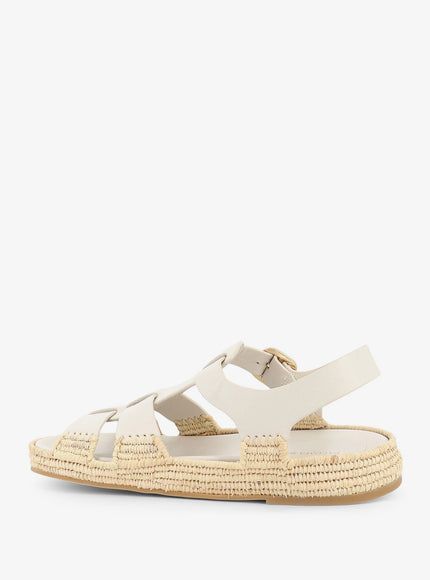Paloma Barcelo' Yuka Leather Sandals With Woven Raffia Sole