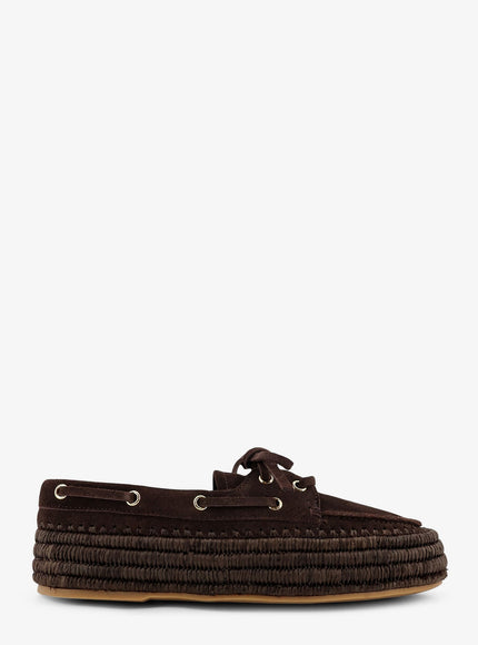 Paloma Barcelo' Penelope Suede And Raffia Loafers Chocolate