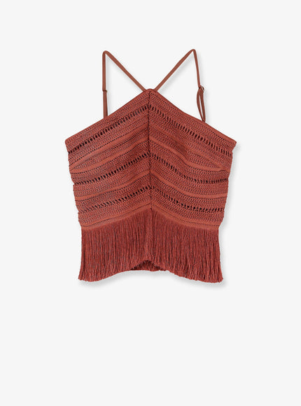 Patbo Asymmetrical Top With Fringes Brown