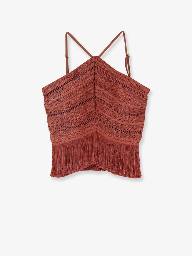 Patbo Asymmetrical Top With Fringes 4 Brown