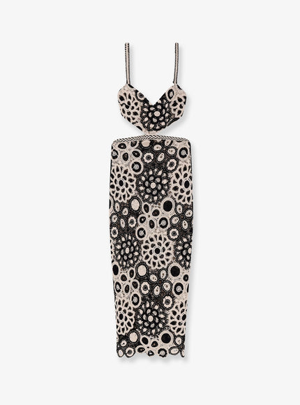 Patbo Long Crochet Dress With Floral Pattern Blackwhite