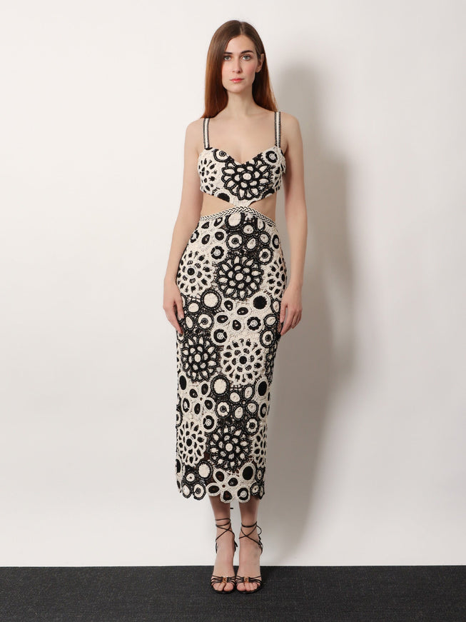 Patbo Long Crochet Dress With Floral Pattern