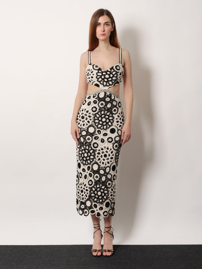 Patbo Long Crochet Dress With Floral Pattern