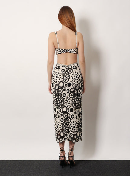 Patbo Long Crochet Dress With Floral Pattern