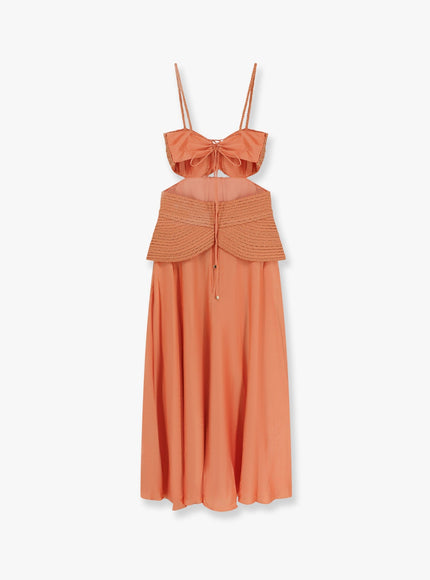 Patbo Satin Sunset Midi Dress With Braided Corset