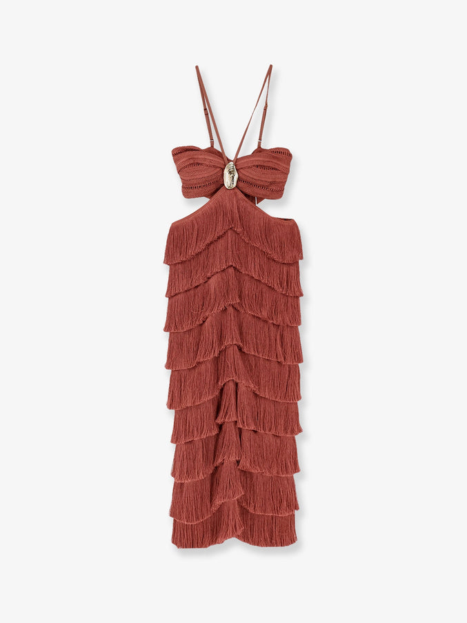 Patbo Amethyst Fringed Dress Brown