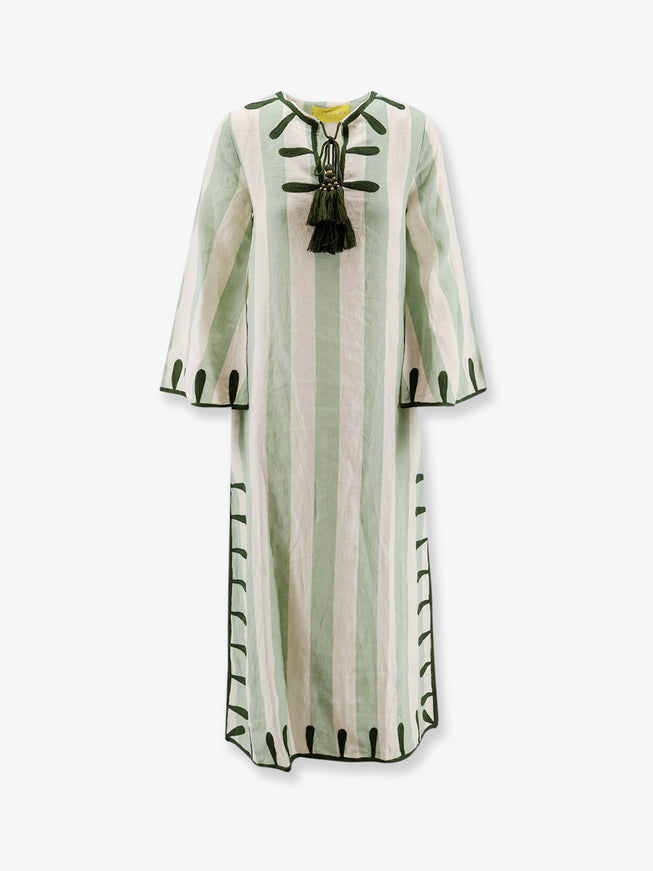 Philippa 1970 Edna Linen Long Dress Green
