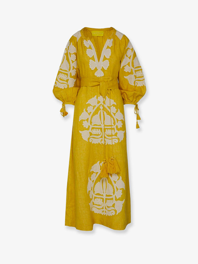 Philippa 1970 Keyra Linen Long Dress Yellow