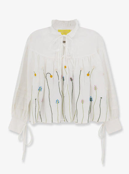 Philippa 1970 Valentina Cotton Shirt With Multicolor Embroidery White