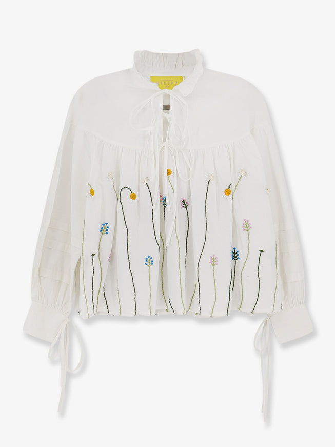 Philippa 1970 Valentina Cotton Shirt With Multicolor Embroidery White