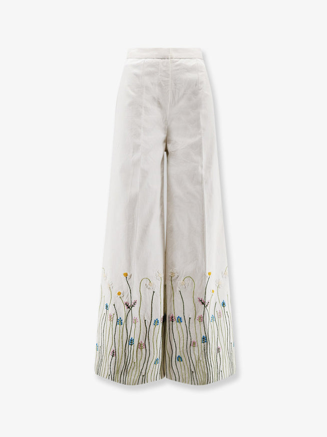 Philippa 1970 Cotton Trousers With Multicolor Embroidery White
