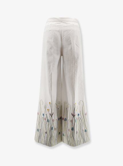 Philippa 1970 Cotton Trousers With Multicolor Embroidery