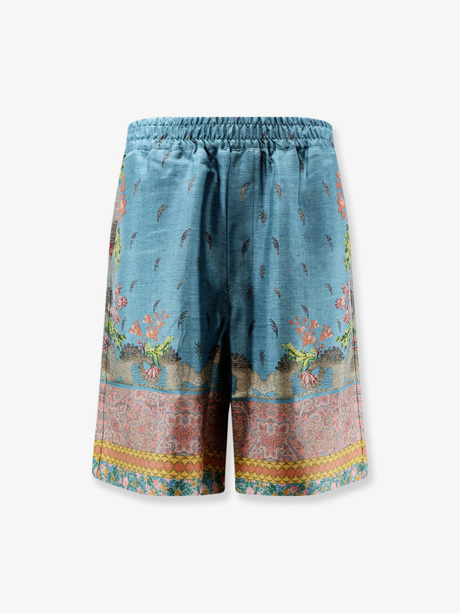 Pierre-Louis Mascia Silk Bermuda Shorts With Floral Print Azzurro