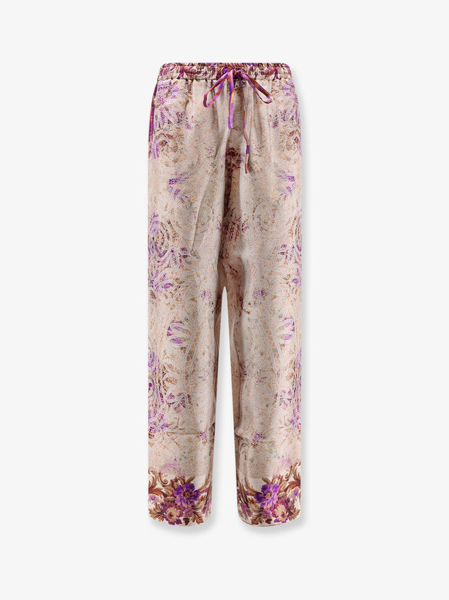 Pierre-Louis Mascia Silk Trousers With Mulitcolor Print All-Over Rosa