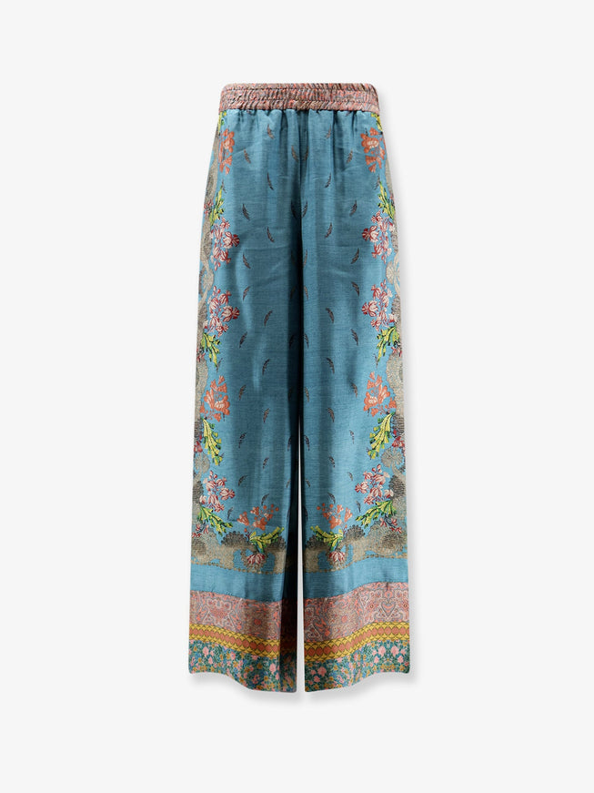 Pierre-Louis Mascia Silk Trousers With Multicolor Print Azzurro