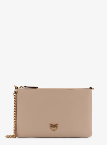 Pinko Flat Love Leather Shoulder Bag Uni Beige