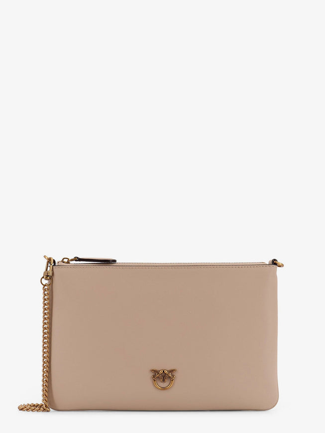 Pinko Flat Love Leather Shoulder Bag Uni Beige