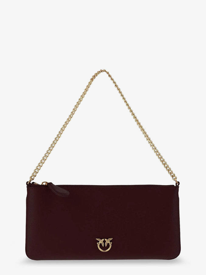 Pinko Horizontal Flat Leather Crossbody Bag Uni Burgundywine