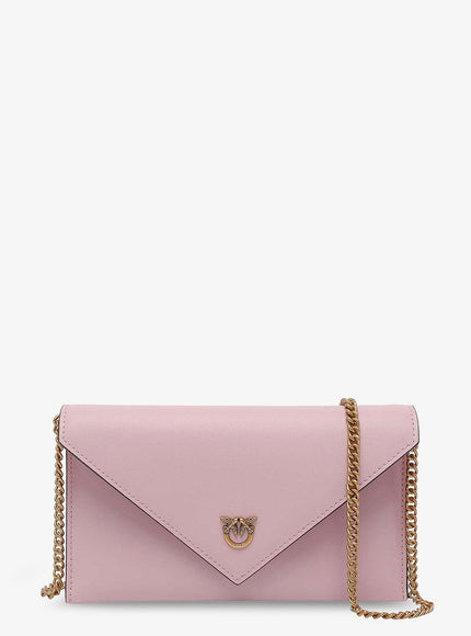 Pinko Leather Clutch Bag With Metal Love Birds Logo Uni Rosa