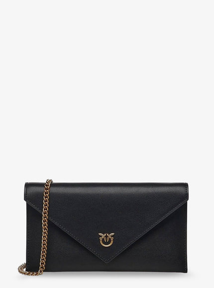 Pinko Leather Clutch Bag With Metal Love Birds Logo Uni Nero