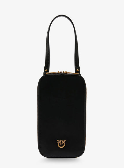 Pinko Leather Smartphone Case With Metal Love Birds Logo Uni Nero