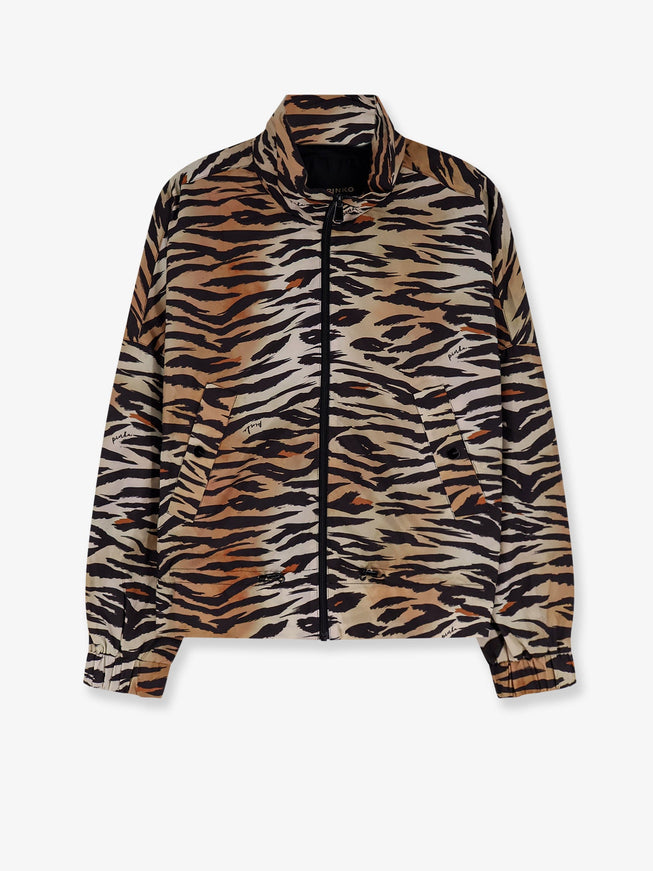 Pinko Technical Fabric Jacket With Animal Print Multicolore