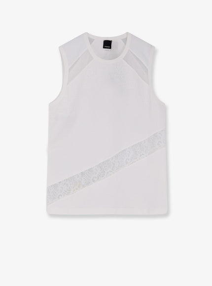 Pinko Molly Cotton Tank Top With Lace Inserts Bianco
