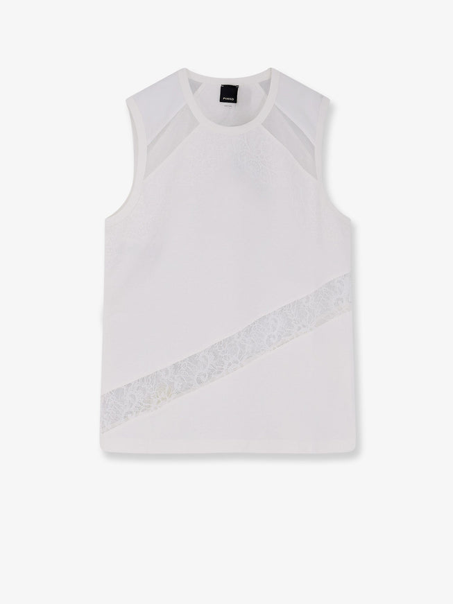 Pinko Molly Cotton Tank Top With Lace Inserts Bianco