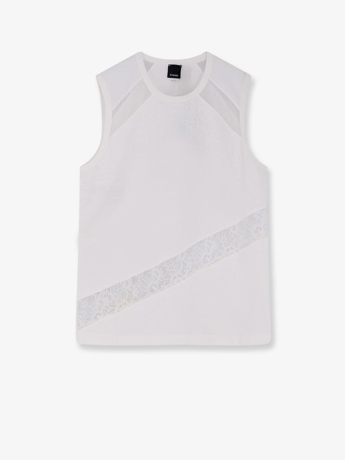 Pinko Molly Cotton Tank Top With Lace Inserts Bianco