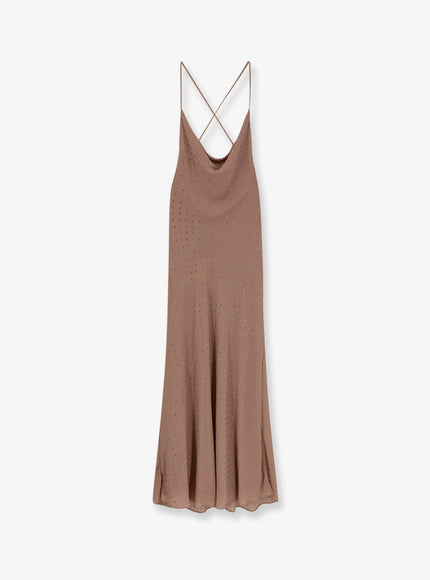 Pinko Farro Long Dress With Rhinestones Rosa