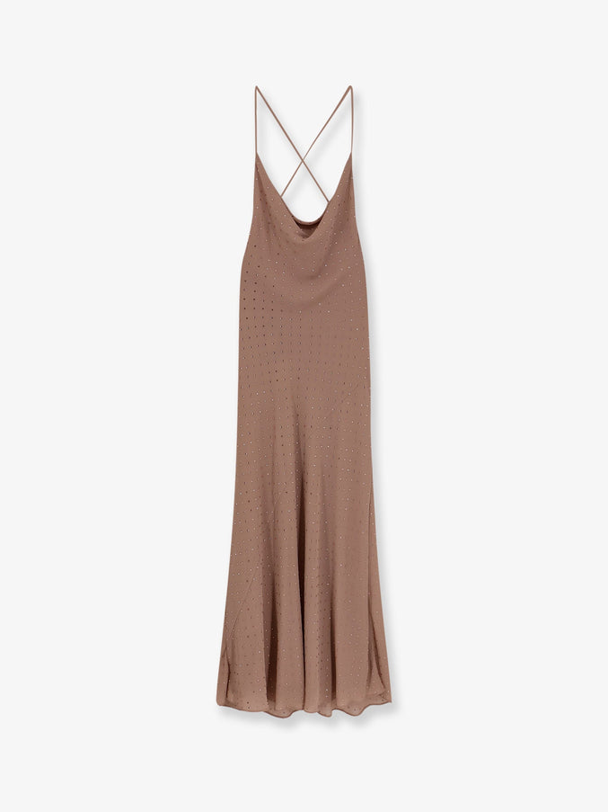 Pinko Farro Long Dress With Rhinestones Rosa