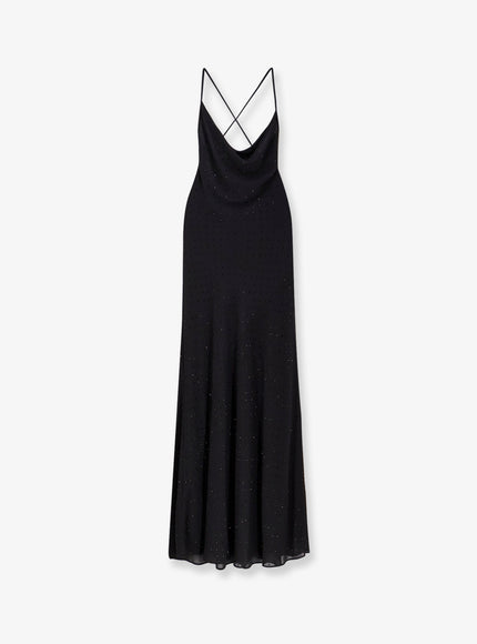 Pinko Farro Long Dress With Rhinestones Nero