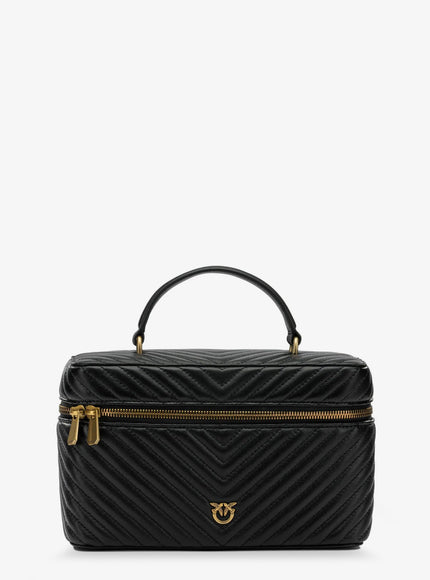 Pinko Leather Beauty Case With Metal Love Birds Logo Uni Nero