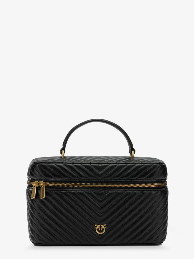 Pinko Leather Beauty Case With Metal Love Birds Logo Uni Nero
