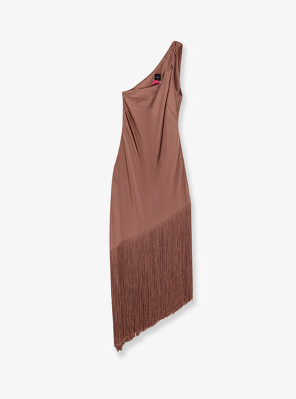 Pinko Kiwi Satin Dress With Fringe Marrone