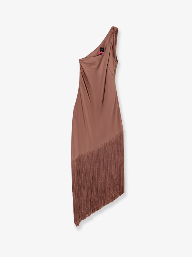 Pinko Kiwi Satin Dress With Fringe Marrone