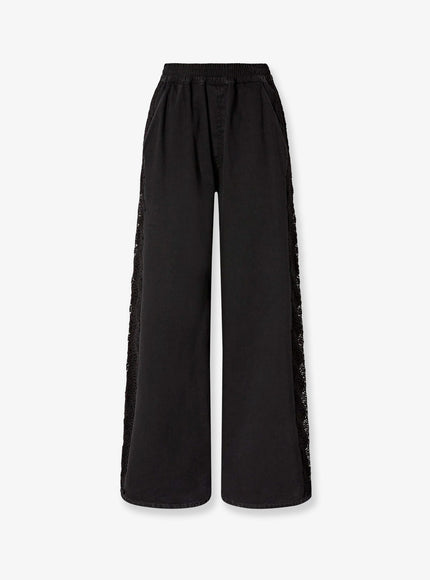 Pinko Denim Trousers With Lace Detail On The Side Nero
